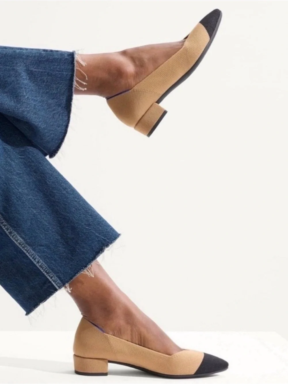 Rothy's Camel Knit Pointed Toe Flats with Black Cap